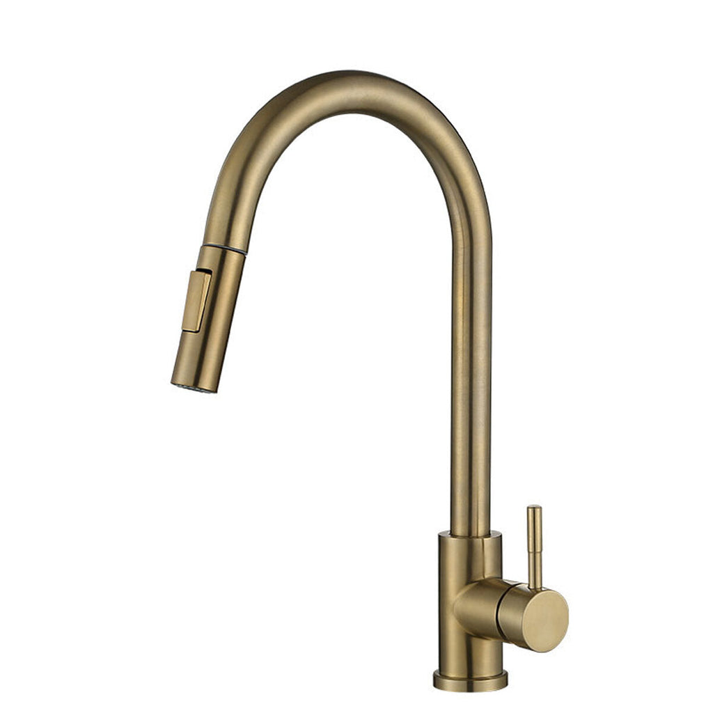Brushed Gold Kitchen Sink Faucet Pull Out Water Tap Single Handle Mixer 360 Rotate