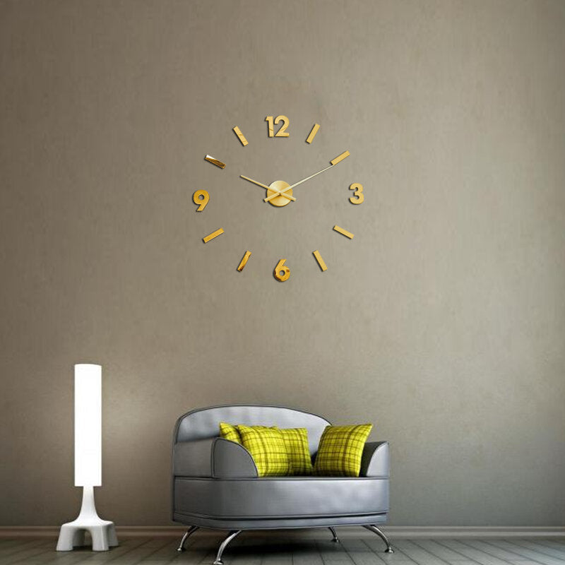 3D Wall Clock Modern Large Home Decor Sticker Frameless Black Mirror