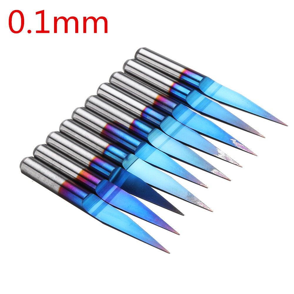 10pcs 0.1/0.2/0.3mm 15 Degree Blue Nano Coated Carbide Engraving Bit Flat Bottom PCB Engraving Bit CNC Router Tool