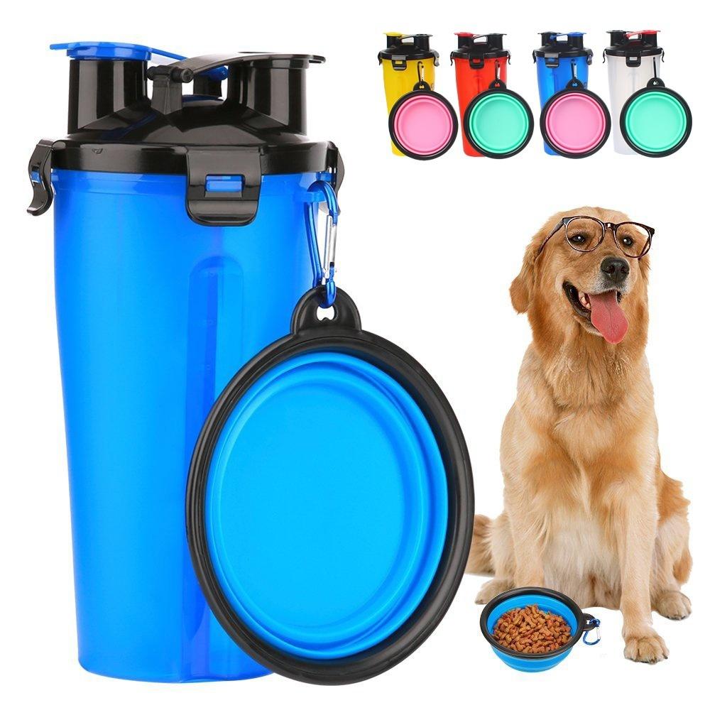 Portable Pet Travel Water Bottle Food Container Foldable Food Bowl 2 in 1