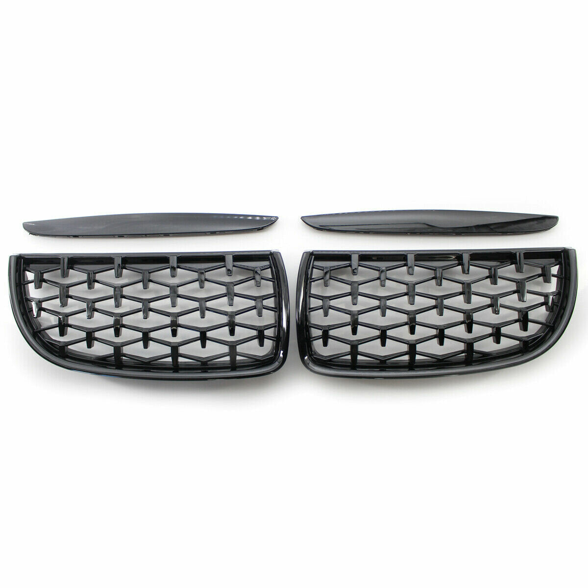 Front Bumper Hood Grille Eyelids Dual Slat Diamond Style Glossy Black For BMW 3 Series