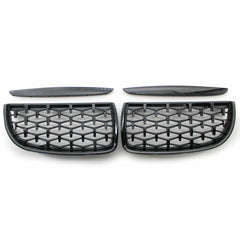 Front Bumper Hood Grille Eyelids Dual Slat Diamond Style Glossy Black For BMW 3 Series