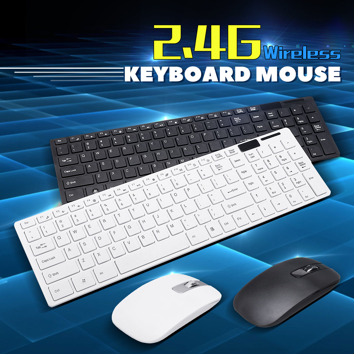 Ultra Thin 2.4GHz Wireless 101 Keys Keyboard and 1000DPI Mouse Combo Set With Keyboard Cover