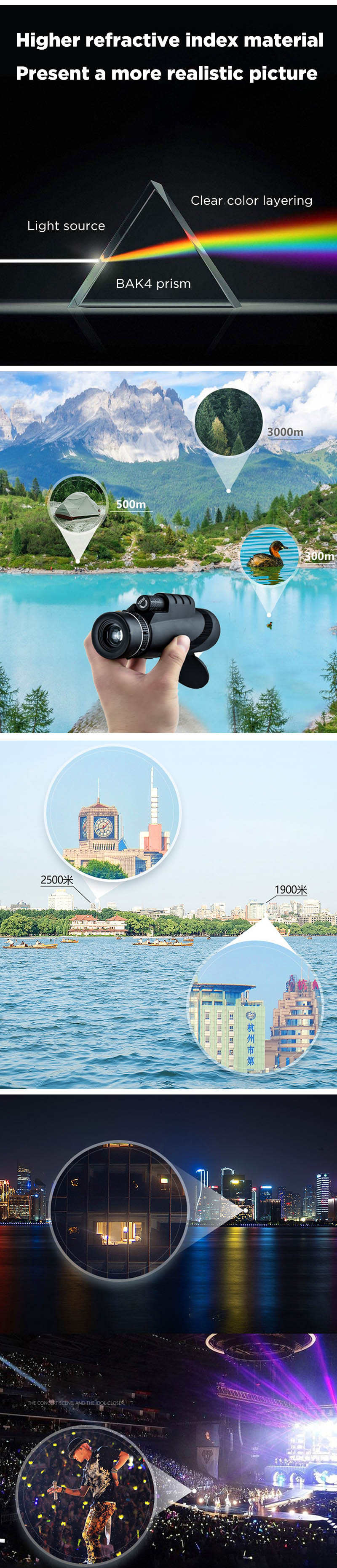 40x60 Monocular Optical HD 2000T Lens Telescope BAK4 Day Night Vision