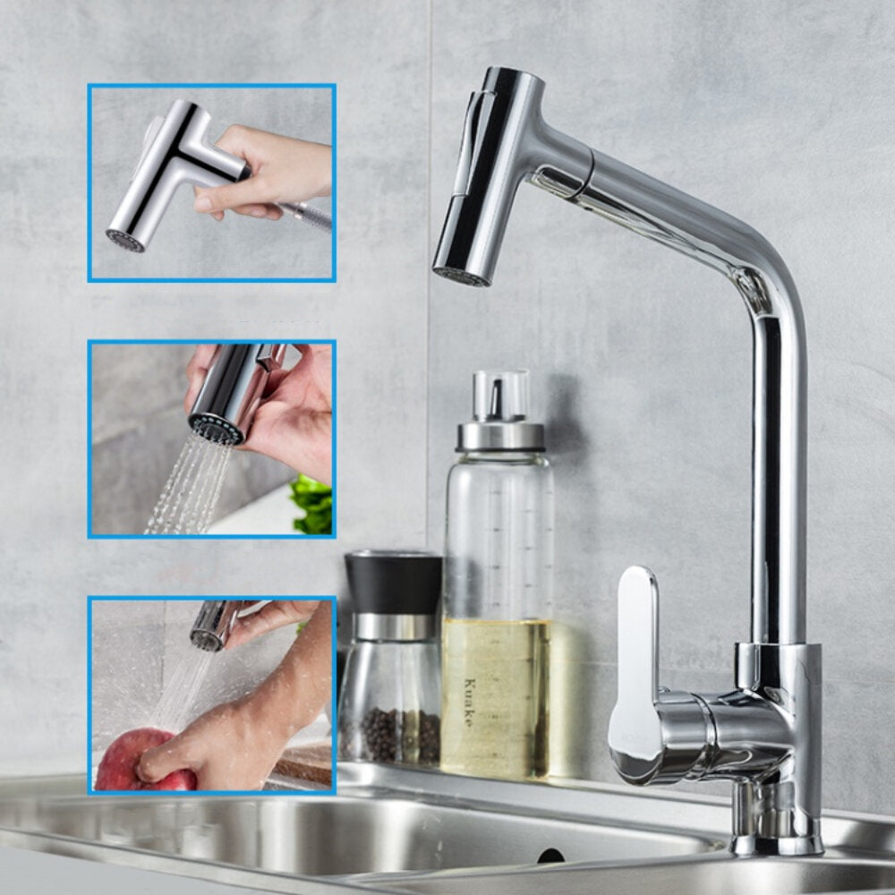 Pull Out Kitchen Faucet Chrome Single Handle Hole Tap Swivel 360 Degree Hot And Cold Water Mixer Crane