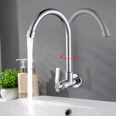 Wall Mount Kitchen Sink Faucet 360 Degree Rotation Single Cold Tap