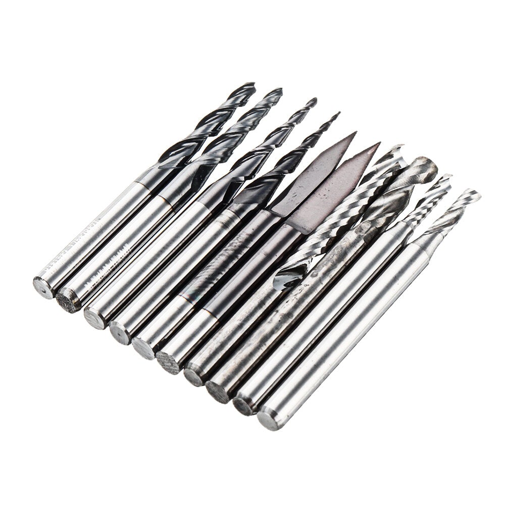 10PC 3.175mm Shank Solid Carbide Engraving Bit Ball Nose with Single Flute Spiral and Flat Bottom CNC Router Bit Wood Milling Cutter