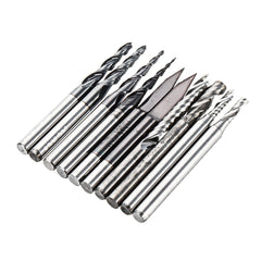 10PC 3.175mm Shank Solid Carbide Engraving Bit Ball Nose with Single Flute Spiral and Flat Bottom CNC Router Bit Wood Milling Cutter