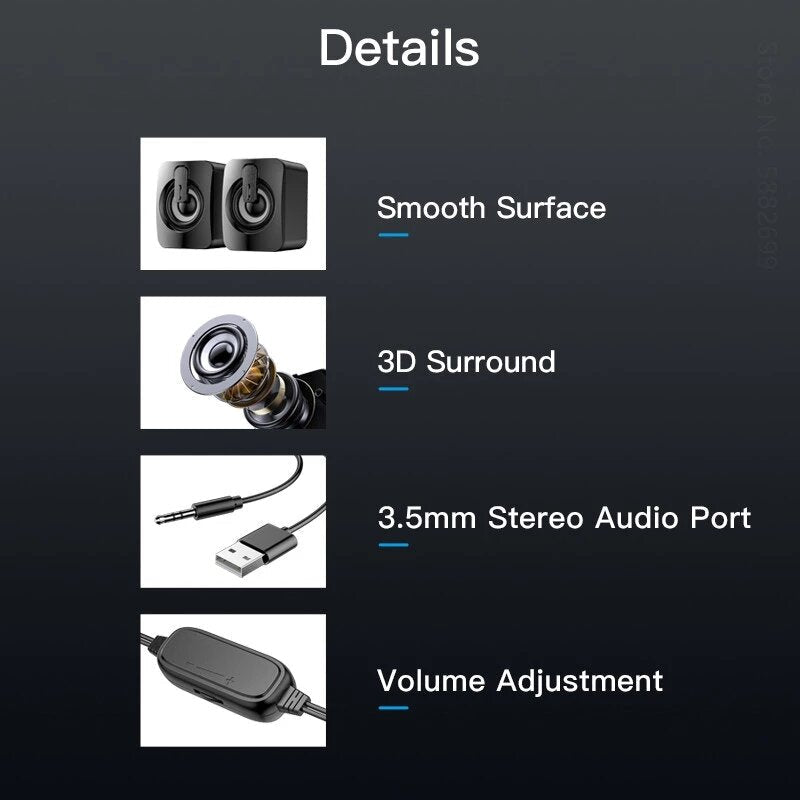 Mini Computer Speaker USB Wired Speakers 3D Stereo Surround Loudspeaker For PC Laptop Notebook Loudspeakers