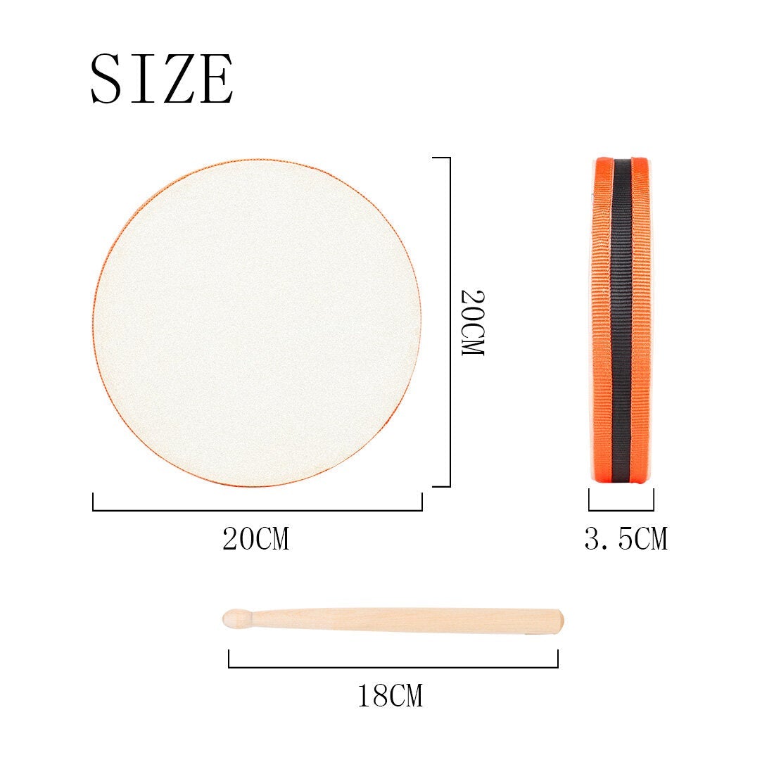 Wooden Sheepskin Hand Drum 20x20cm Hand Beat Drums with Drumstick SY-98 Orff Musical Instrument
