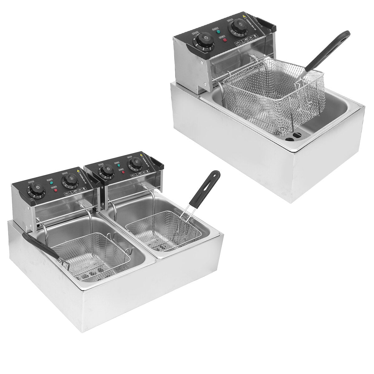 220V 6L/12L Timer Electric Fryer Deep Fryer With Lids & Baskets
