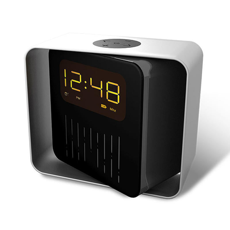USB Charging LED BT/TF/FM Bluetooth Speaker 360 Rotation Radio Alarm Clock