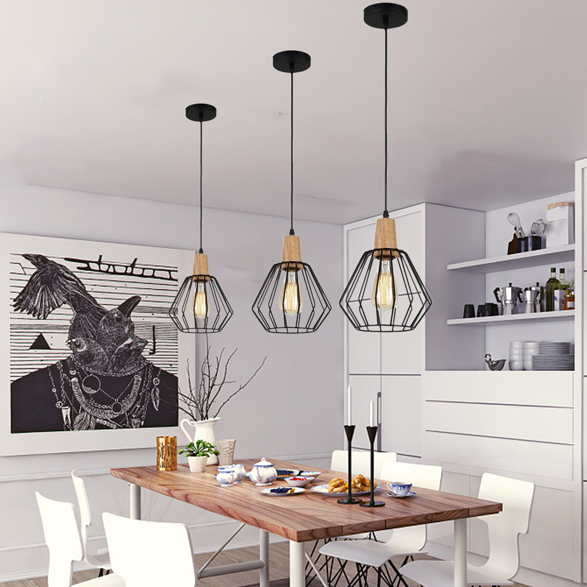 Wood Pendant Light Modern Ceiling Lights Bar Lamp Black Pendant Lighting Without Bulb