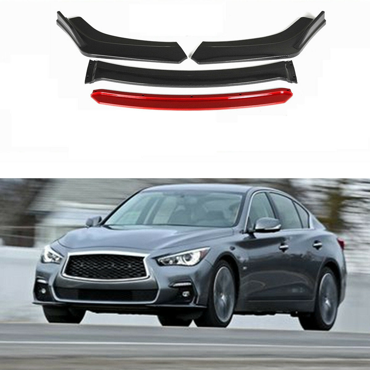 4PCS Universal Gloss Black Front Bumper Lip Body Kit Spoiler