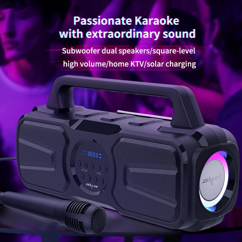 Bluetooth Speaker Double Bass Drivers Karaoke Microphone Colorful Light FM Radio TF Card AUX Music 40W Center Portable Speaker