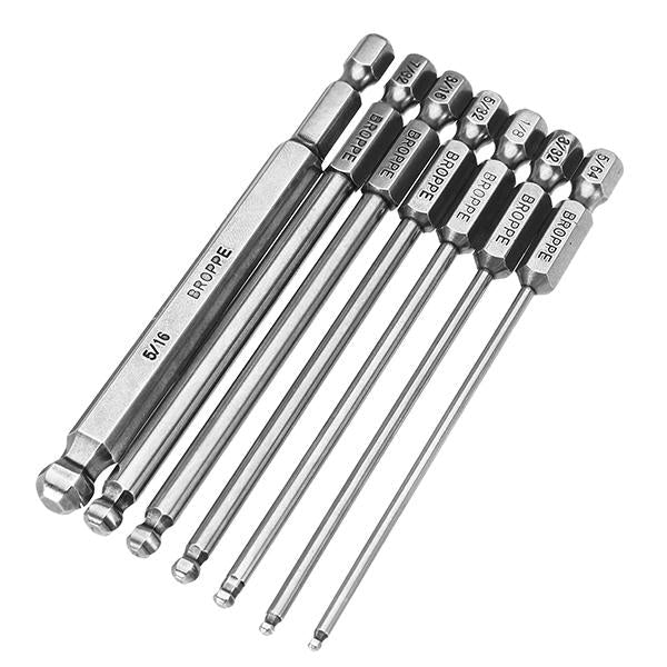 7pcs SAE 5/64-5/16 Inch 100mm Magnetic Ball Screwdriver Bit 1/4 Inch Hex Shank