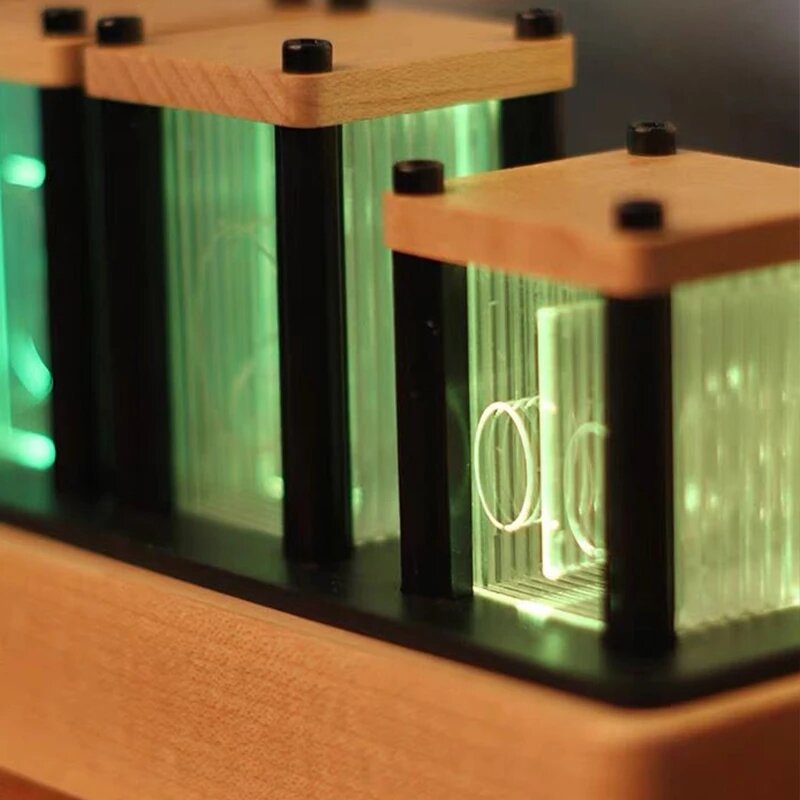 RGB Imitated Glow Tube Clock Creative Led Electronic Wood 6-Bit IPS Retro Glows Analog Nixie Tube Clock