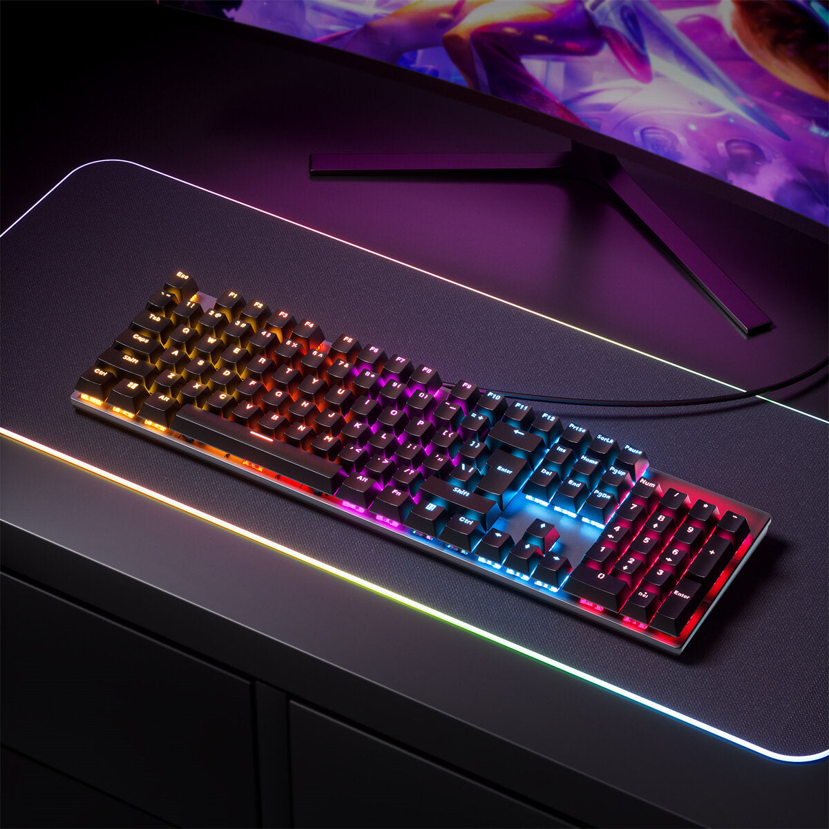 Mechanical Gaming Keyboard 104 Keys XA Profile PBT Double-shot Molding Keycaps Blue Switch RGB Backlit USB Wired Keyboard