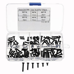 M3CH7 M3 Carbon Steel Hex Socket Flat Head Cap Screws Countersunk Bolts Assortment 120pcs