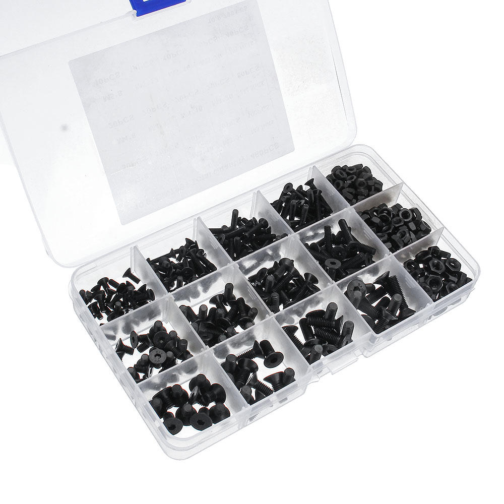 460Pcs M3 M4 M5 Flat Head Hex Socket Screw Carbon Steel 10.9 Grade Bolt Nut Assortment Kit 8-20mm