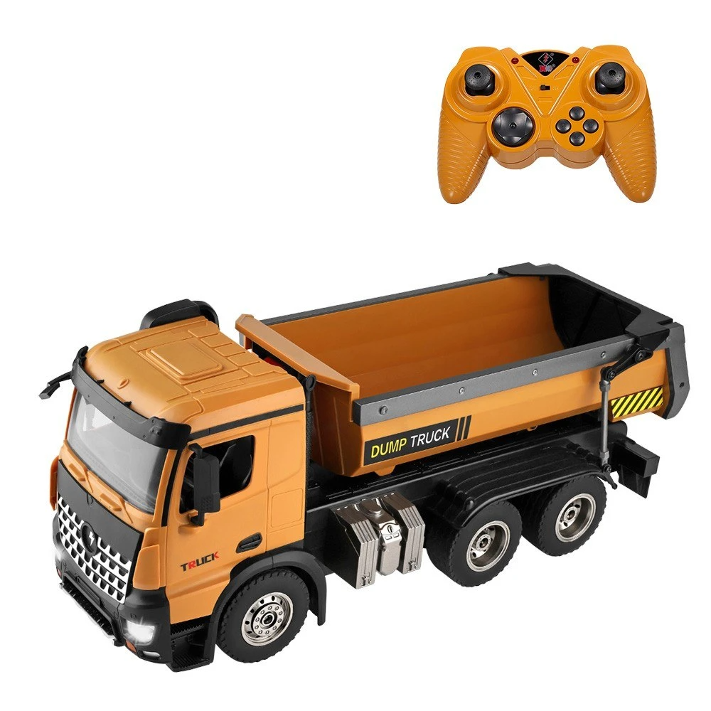 2.4Ghz 1/14 Scale RC Dump Truck Construction Vehicle Toy with LED Lights and Simulation Sound for Kids