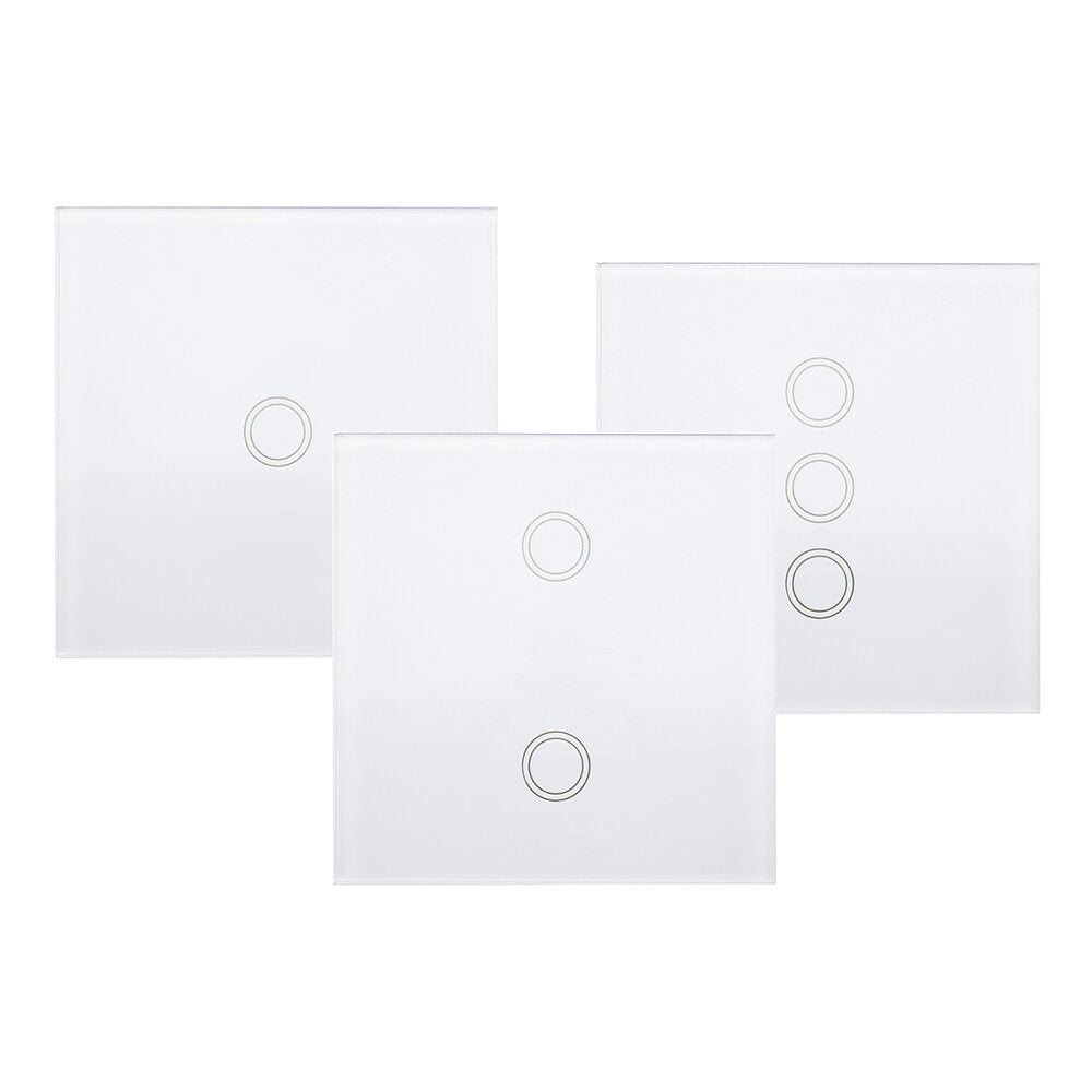 White 1 2 3 Channel 86 Wall Touch Remote Control Switch Wireless RF Transmitter Tempered Glass Pane l433MHz