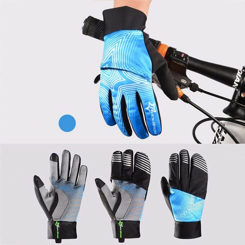 Winter Waterproof Full Finger Touch Scree Cycling Gloves with Rain Cover Stripe Style