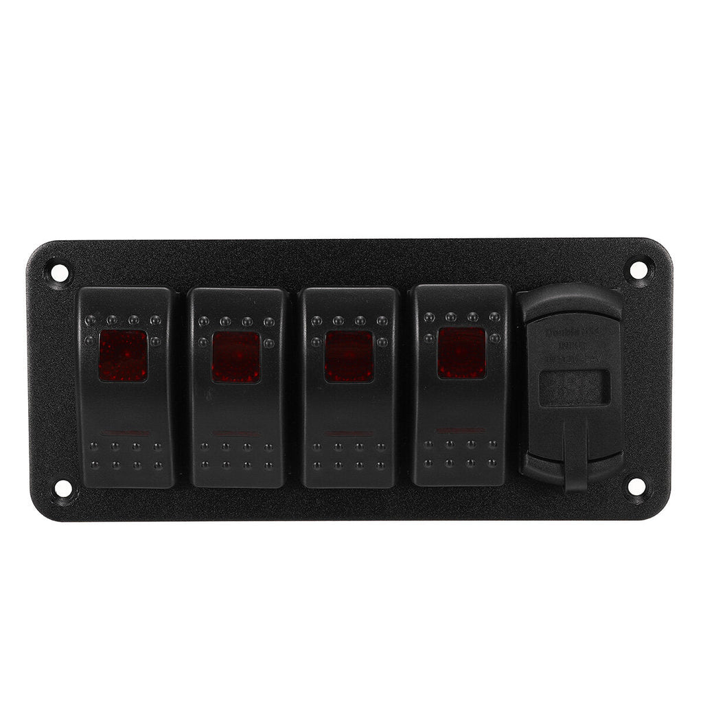 4/5/6 Gang Green Rocker Switch Panel Circuit Breaker LED Waterproof Car Marine