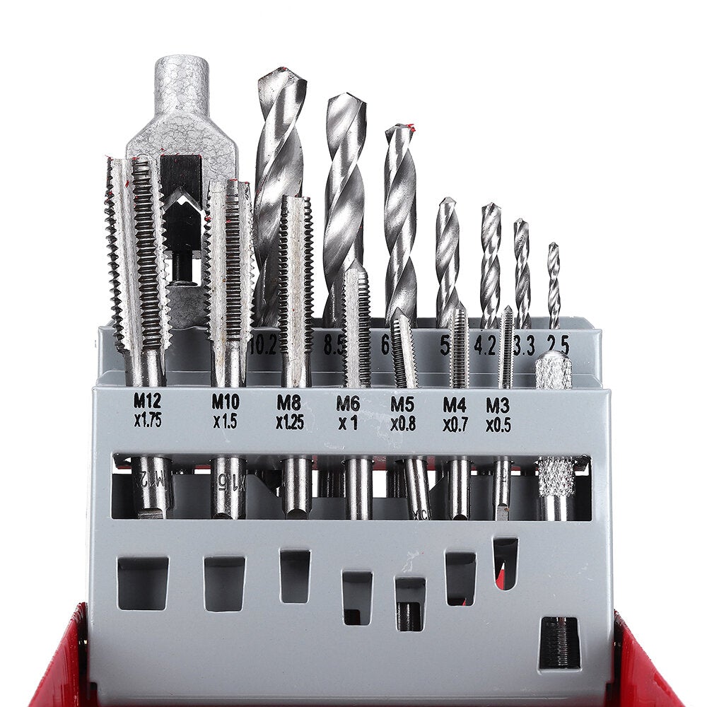 16Pcs/Set Screw Tap Drill Bit Set M3-M12 Metric Hand with 2.5-10.2mm Twist