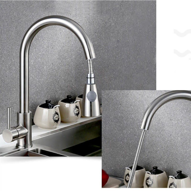 Kitchen Basin Sink Pull Out Faucet 360 Rotatable Drawing Down Sprayer Tap Hot & Cold Water Mixer Single Handle Copper Lead-Free Deck Mount