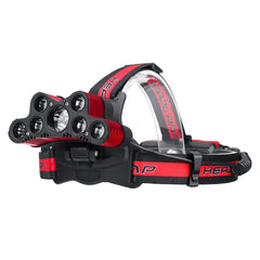 2501-B 6-Modes 7xT6+2xQ5 LED Outdoor Head Torch Waterproof Ultra Bright Headlamp With SOS Whistle