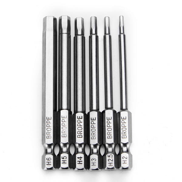 6pcs 75mm H2-H6 Magnetic Hexagon Head Screwdriver Bits 1/4 Inch Hex Shank