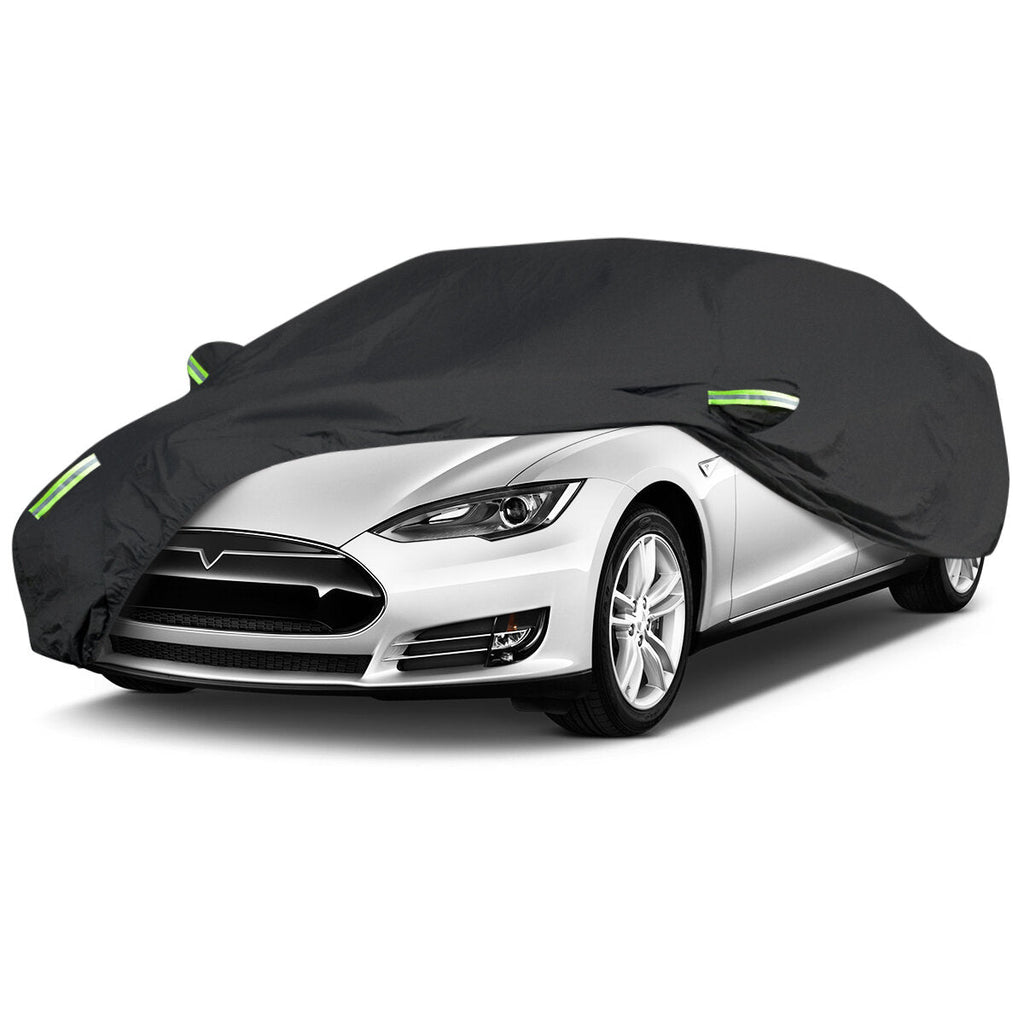 Full Car Cover Waterproof All Weather Outdoor UV Protection Windproof Black L/XL For Sedan