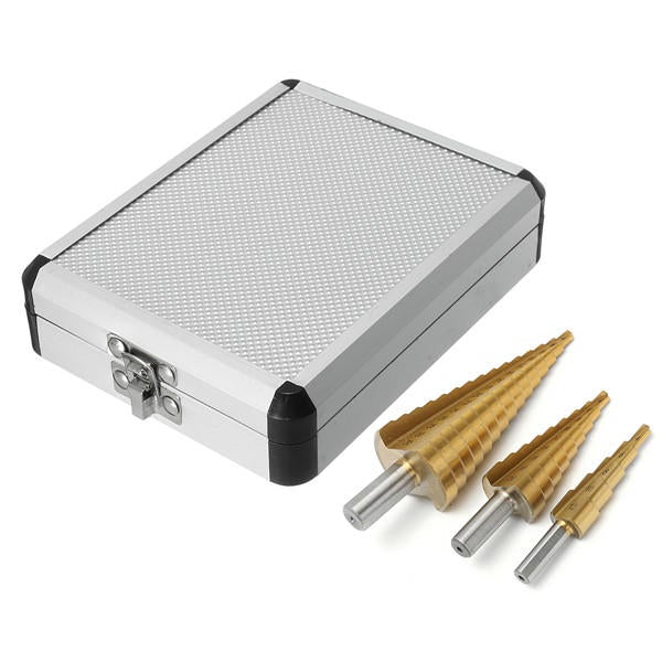 3pcs Titanium Coated HSS Step Cone Drill Bit Hole Cutter 4-12/20/32mm