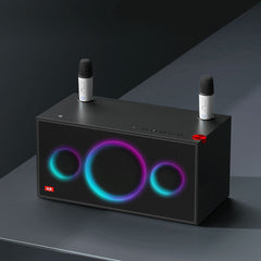 Wireless Karaoke Speaker Bluetooth Home Theatre Subwoofer Dual Microphone with 120w Colorful Lighting Effect Support Multiple Audio Inputs