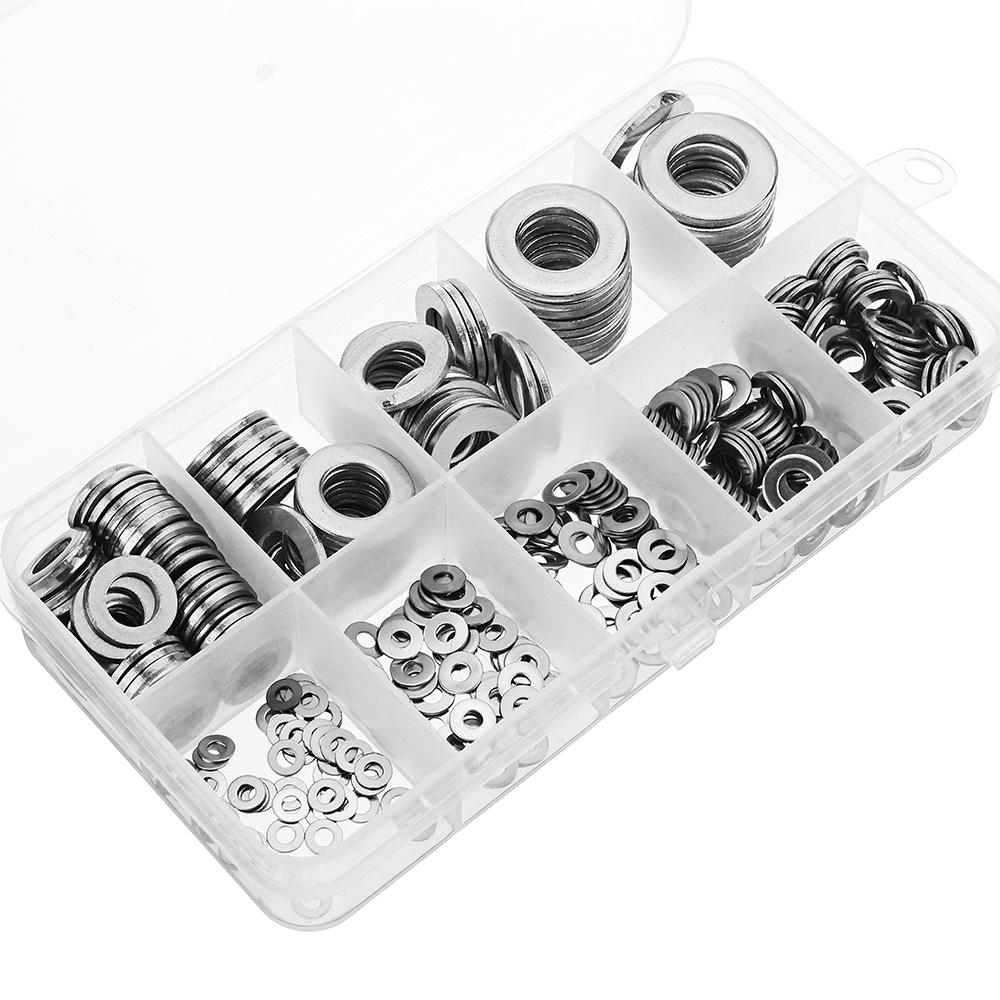 400Pcs 304 Stainless Steel Flat Washer Round Assortment Set M2/2.5/3/4/5/6/8/10