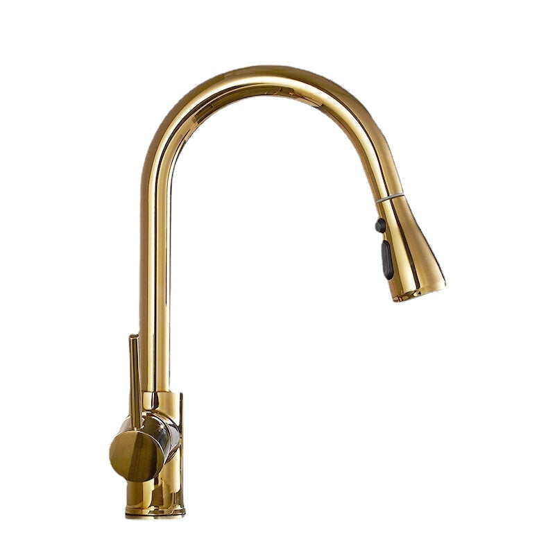 Pull Out Kitchen Sink Gold Faucet Cold Hot Water Mixer Tap 360 Degree Rotation Kitchen Tap