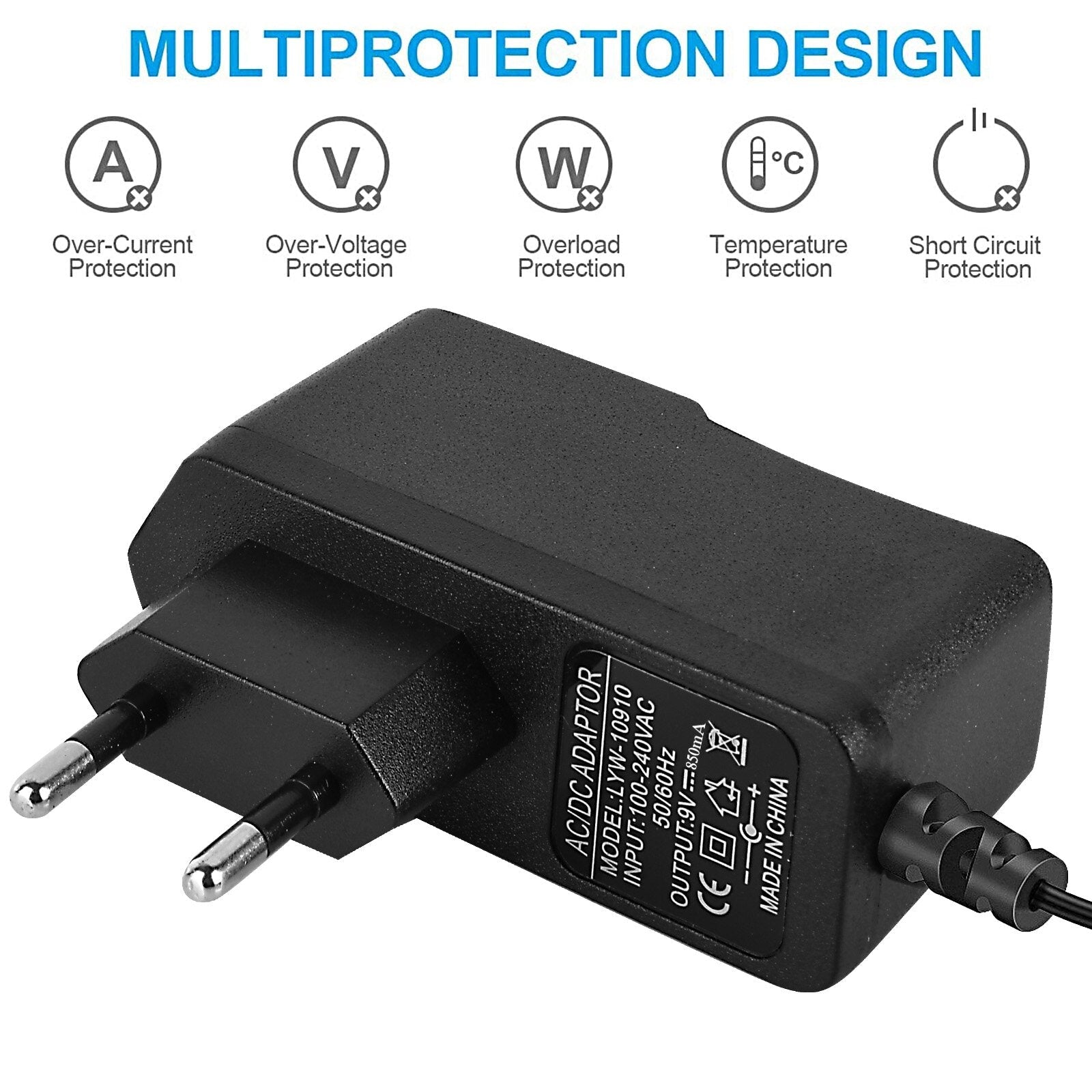 9V 850mA EU Plug Adapter +1 Drag 5 Way aisy Chain Cable for BOSS Zoom Guitar Effector Guitar Effect Pedal Power 2m