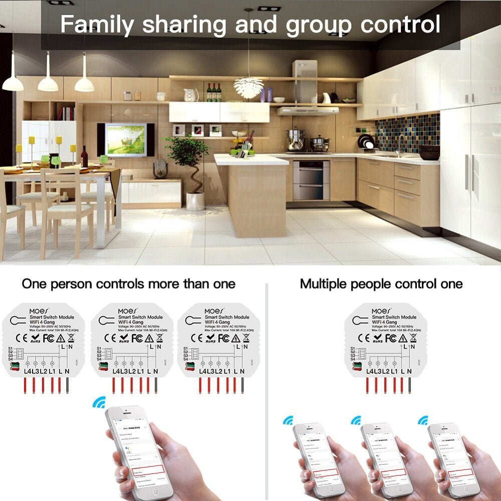 WiFi Smart Light Switch 1/2 Way Wireless Module App Remote Timer Switch On-off Device Works with Alexa Google Home