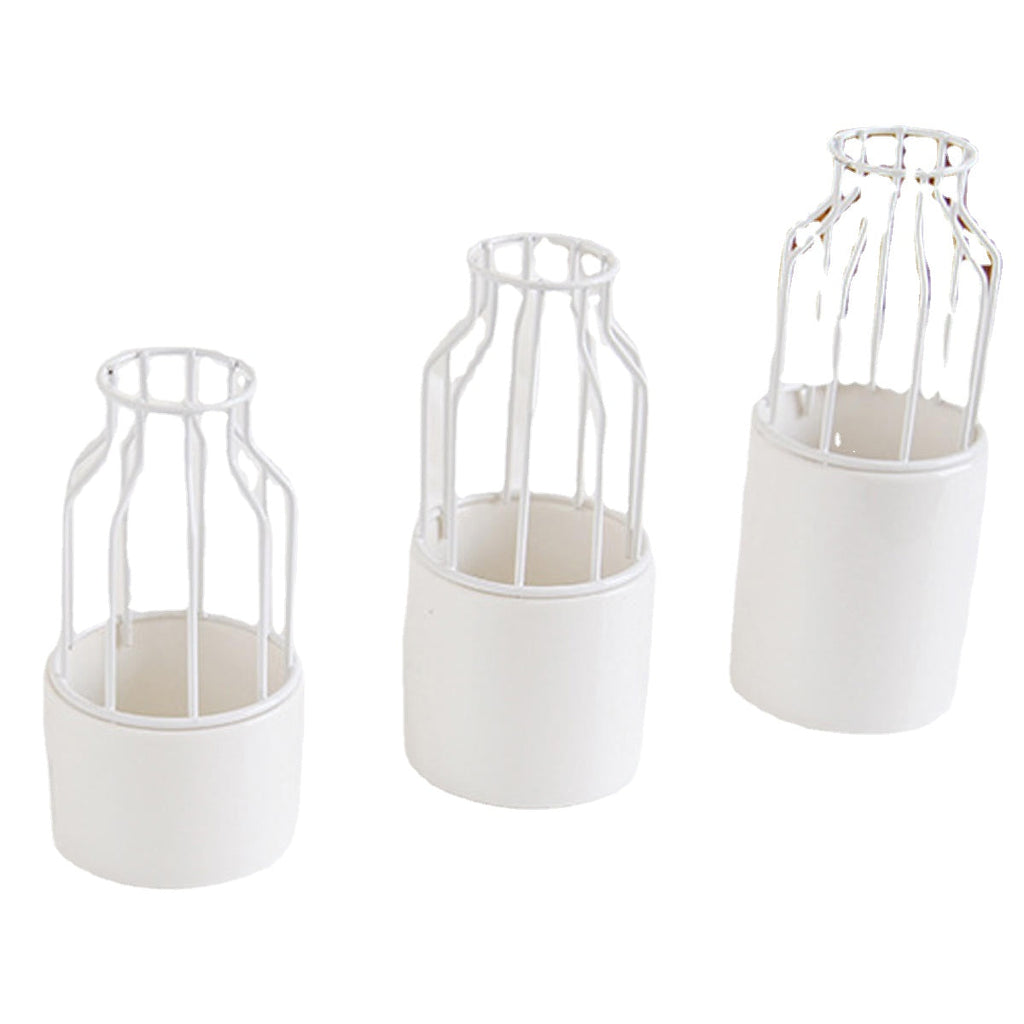 Ceramic Flower Pot +Geometric Metal Rack Home Garden Plant Display Stand Holder