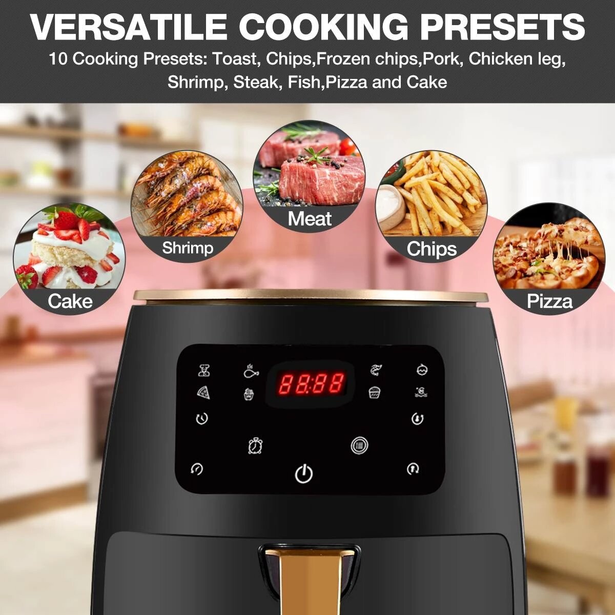 1800W 4.5L Air Fryer Oil free Health Fryer Cooker 110V/220V Multifunction Smart Touch LCD Airfryer French fries Pizza Fryer