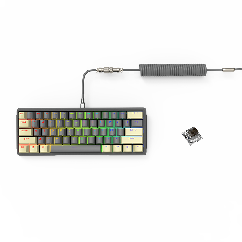 DIY 61 Key Gaming Mechanical Keyboard With Hot swappable OEM RGB Lighting Effect Coiled Cable Mini Wired Keyboard