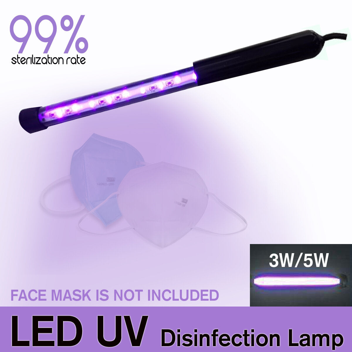 3W 5W USB LED UV Lamp Ultraviolet Germicidal Disinfection Sterilizing Light Tube
