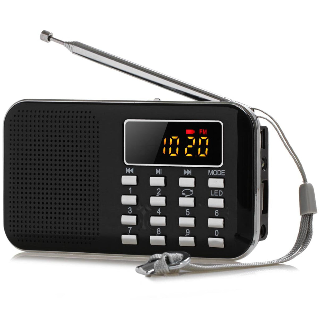 FM AM Radio Digital LCD Supper Bass Mini Speaker AUX USB TF LED Light