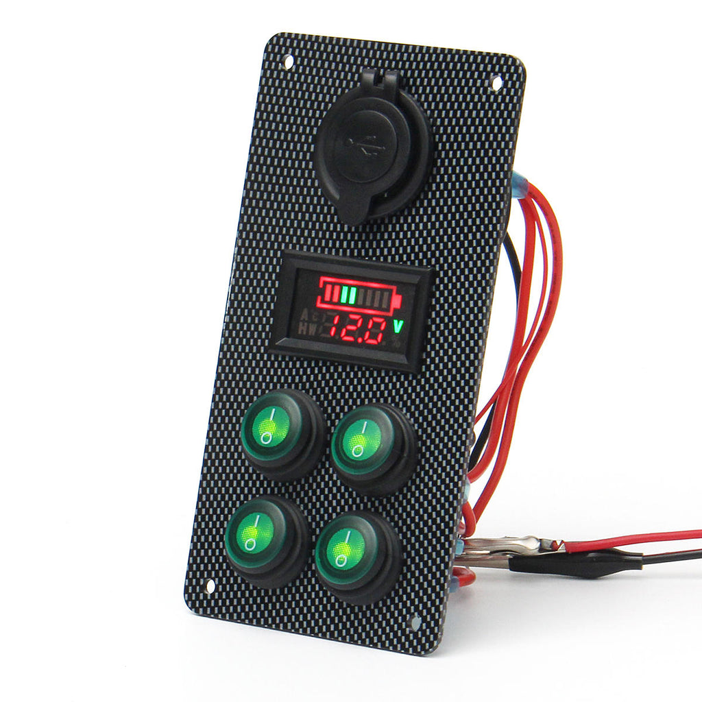 Rocker Switch Panel Battery Charge Level Voltmeter Power Socket Dual USB Charger