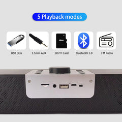 LED Alarm Clock Sound Bar AUX USB Wired Wireless Bluetooth FM Radio Speaker Home Theater Surround SoundBar for PC TV Computer Speaker