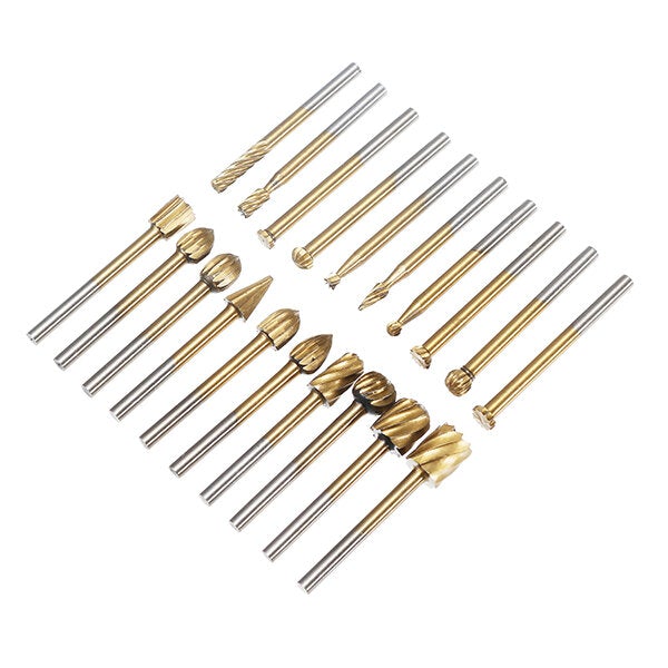 20Pcs Titanium Coated Rotary File Cutters HSS Mini Burr Wood Working Milling Carving Rasp Drill Bits