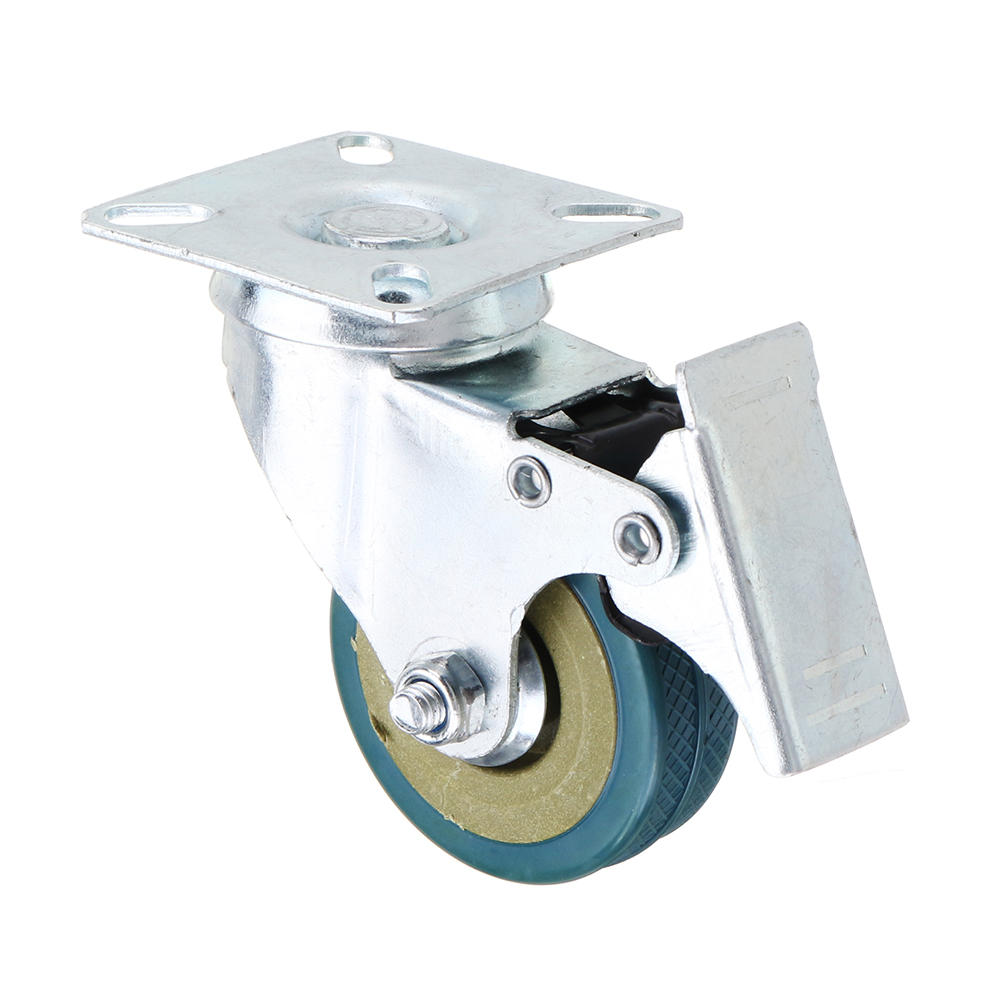 2 Inch Grey PVC Flat Plate Wheels with Brake Universal Mute Foot Wheels