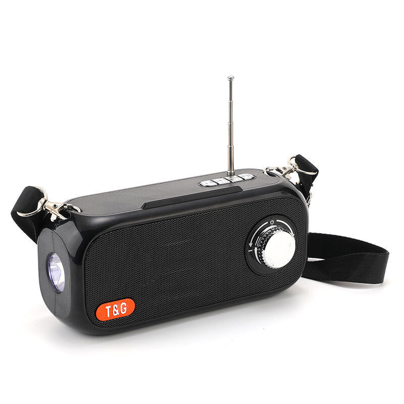 Solar Portable Bluetooth 5.0 3D Stereo Bass Column FM Radio Outdoor USB Speakers Support AUX/WAV TF Subwoofer with LED Flashlight