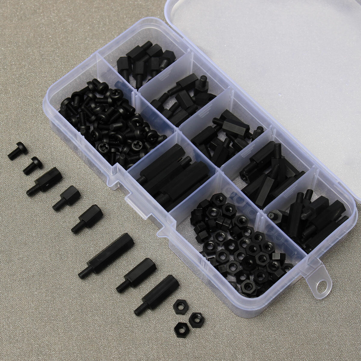 M3NH5 180Pcs M3 Nylon Screw Black Hex Screw Nut PCB Standoff Spacer Column Assortment Kit
